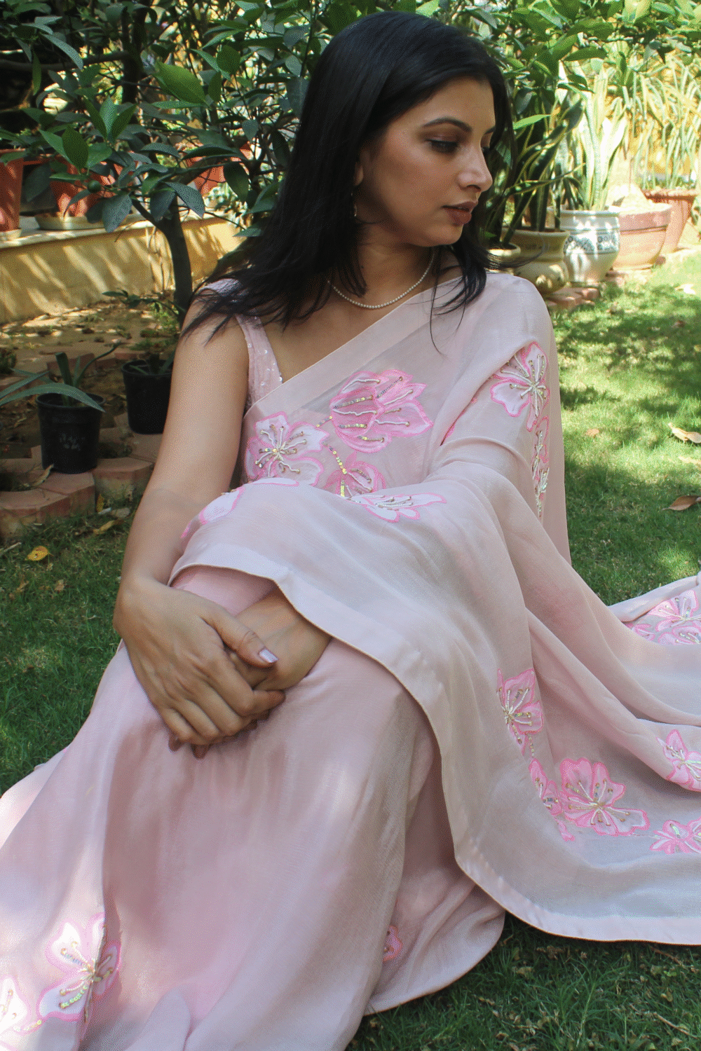 Cherry blossom pink blush saree - Image 4