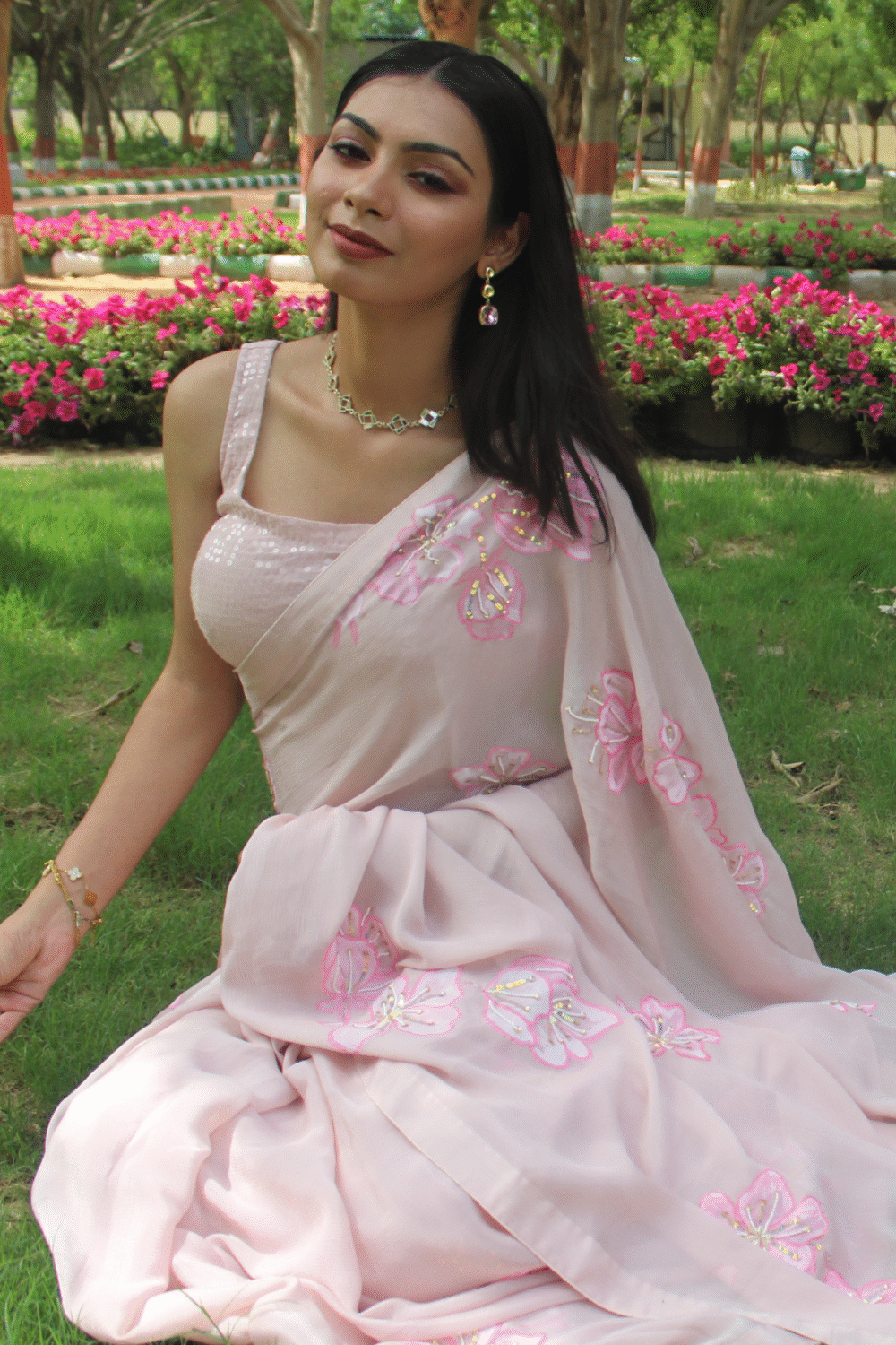 Cherry blossom pink blush saree - Image 3