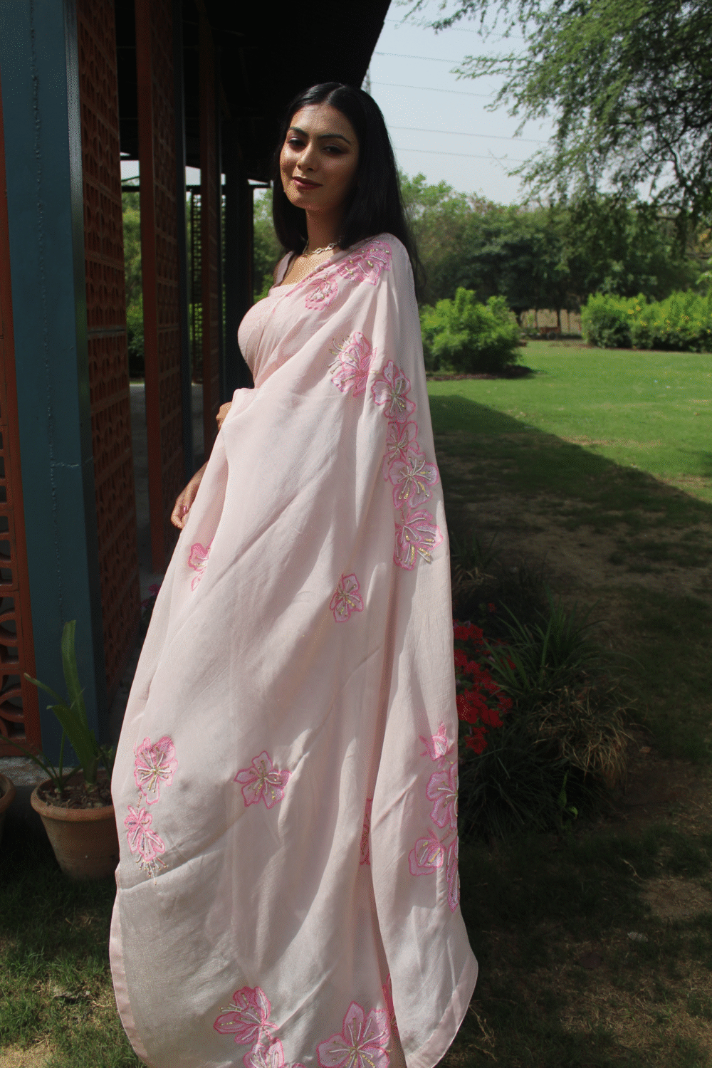 Cherry blossom pink blush saree - Image 2
