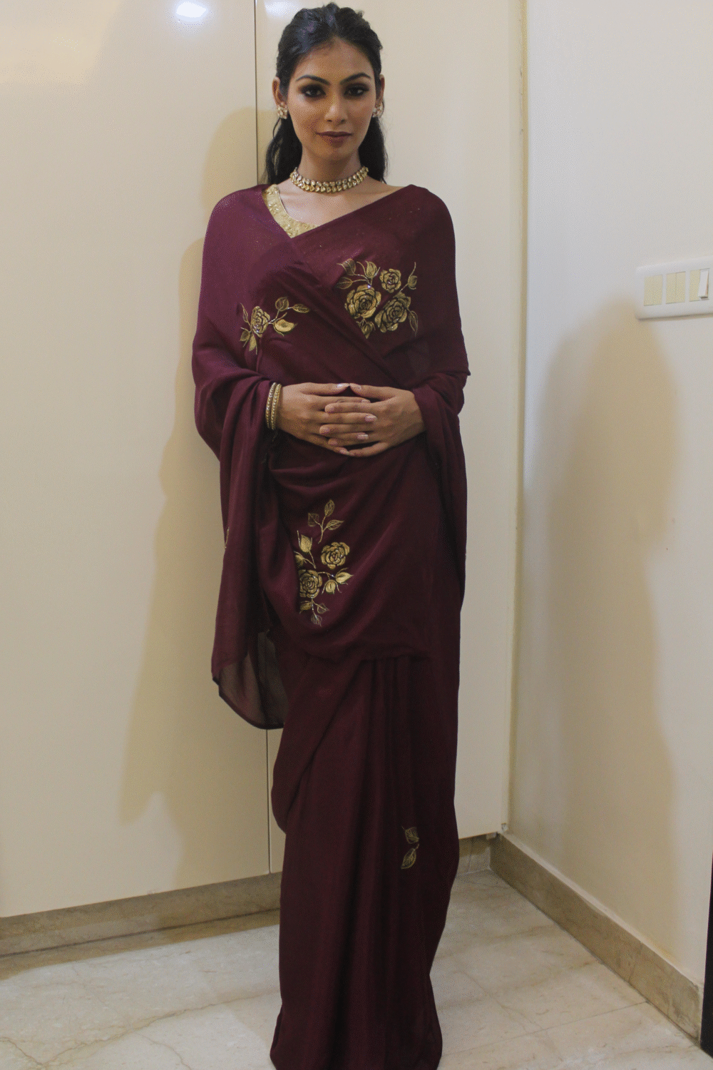 The Maroon Roseate Saree - Image 4