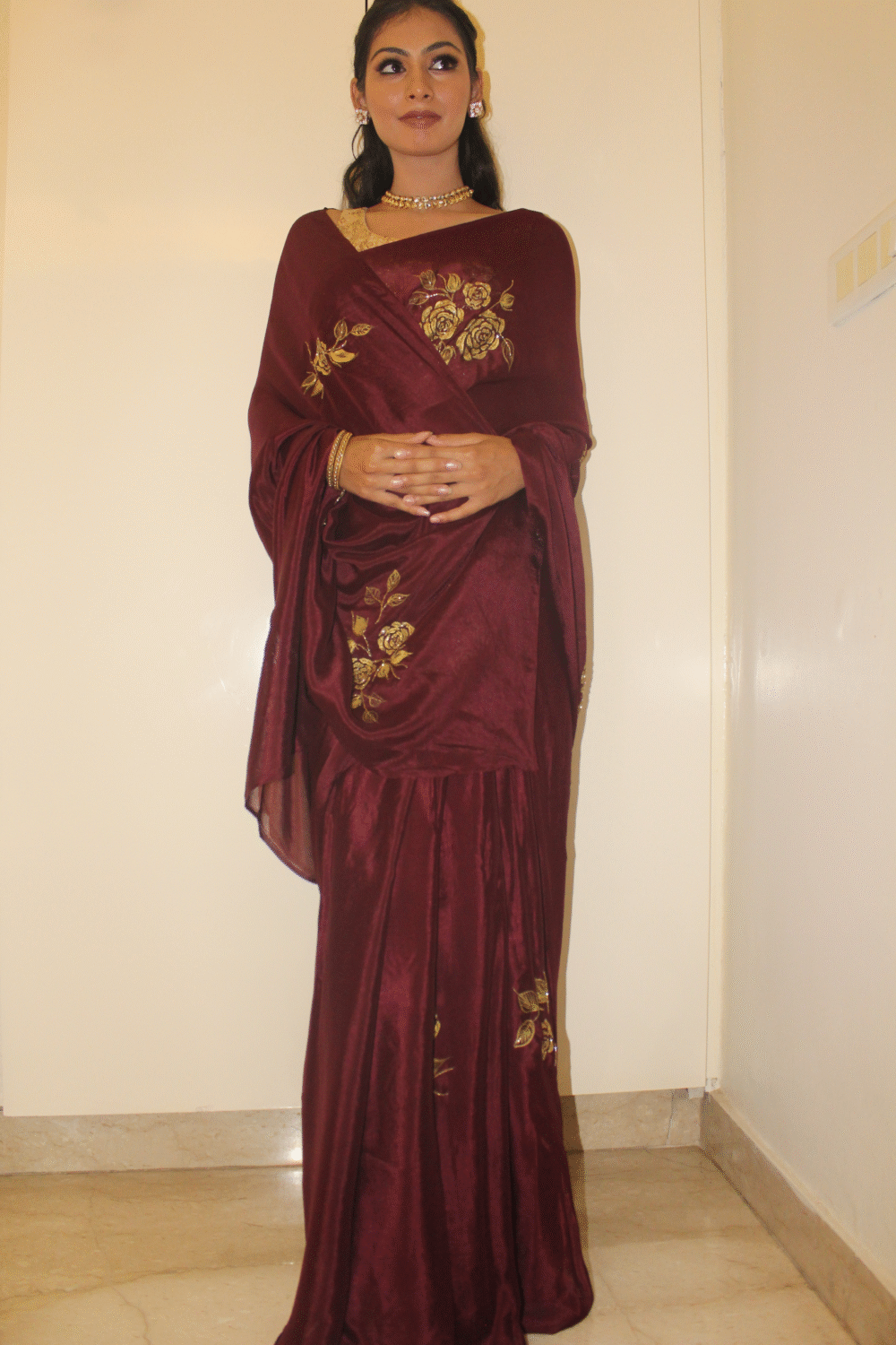 The Maroon Roseate Saree - Image 2