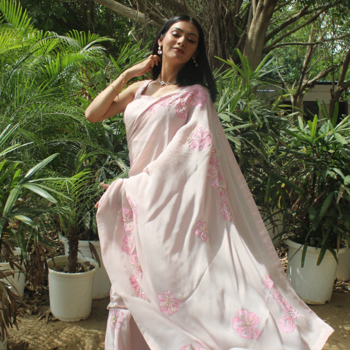 Cherry blossom pink blush saree